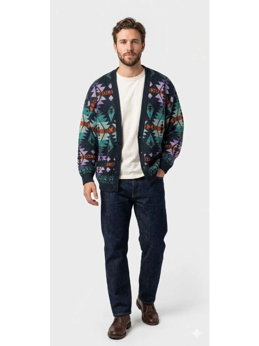 Vintage 90s Eclectic Grandpa Tribal Oversized Cardigan Sweater Hipster